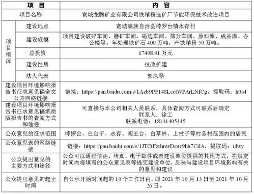 宽城龙腾矿业铁精粉选矿厂节能环保技术改造项目环境影响报告书（征求意见稿）信息公开第二次公示及市容环境第三方测评咨询公告